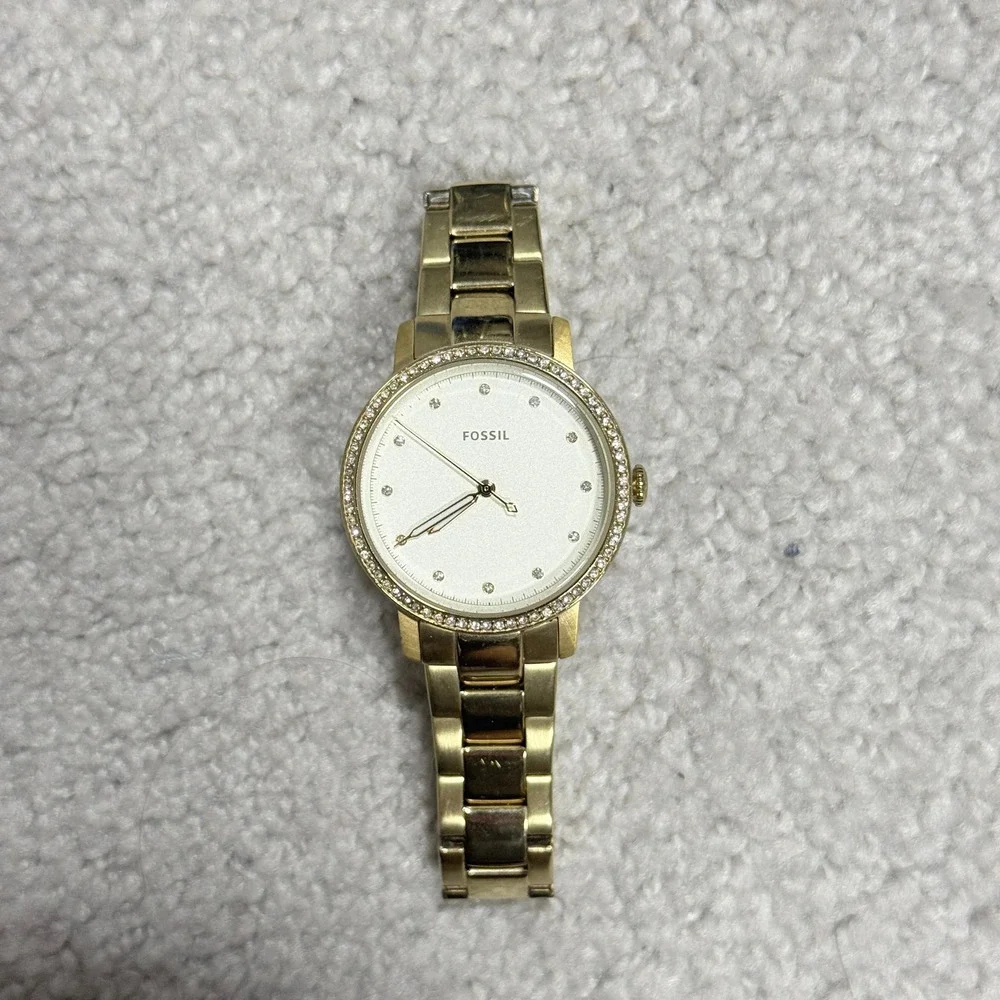 Fossil Womens One Size Watch ES4289 Neely Gold Tone Crystal Bezel White Dial